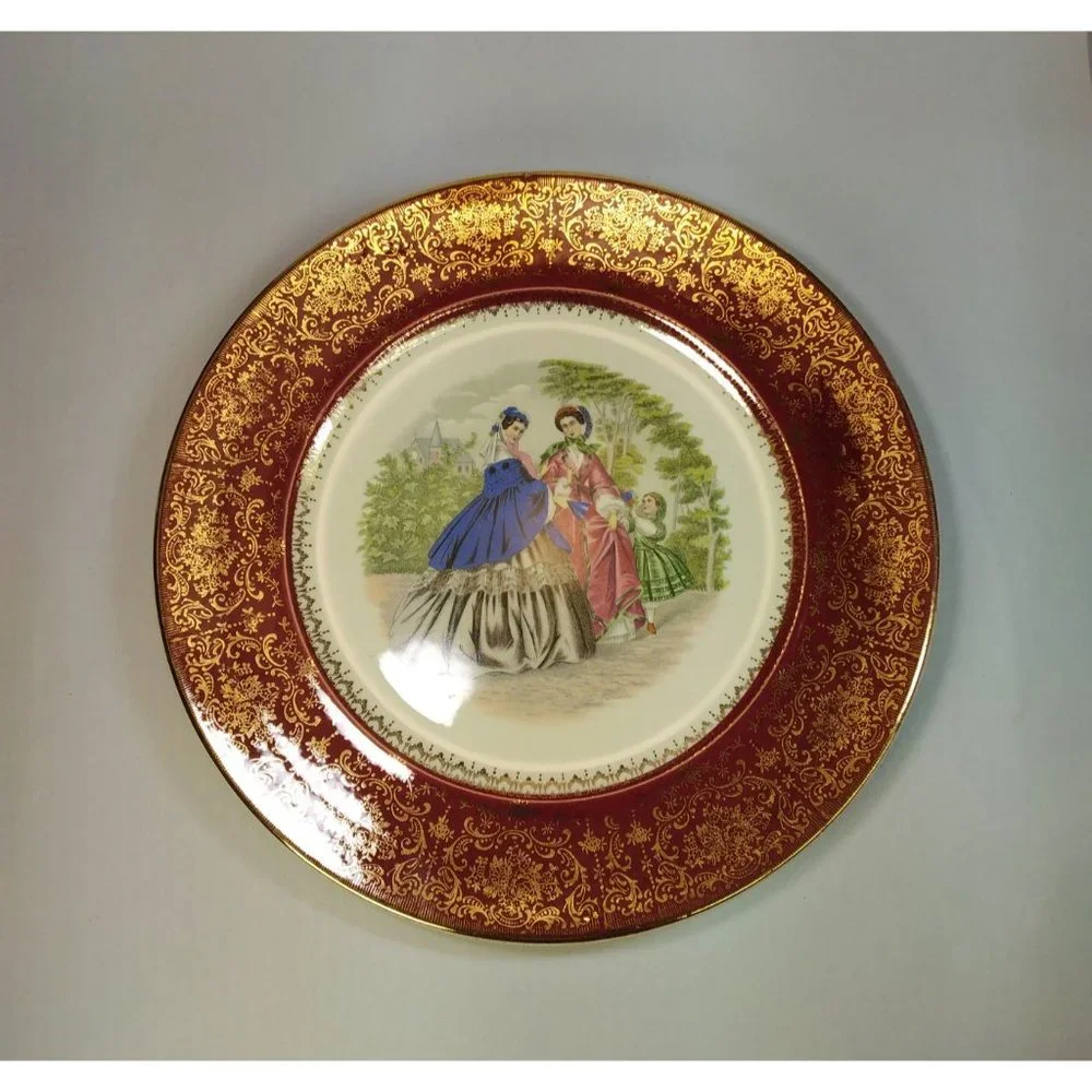 Two 23 Karat Gold trim Vintage Salem Victorian Women Dinner Plates